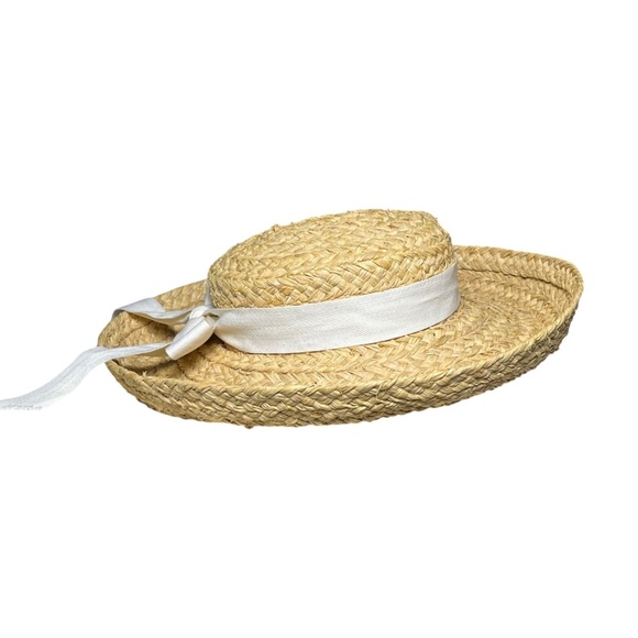 Helen Kaminski Classic 5 Raffia Straw Hat White Ribbon Bow Sun Handmade Natural - Picture 2 of 9